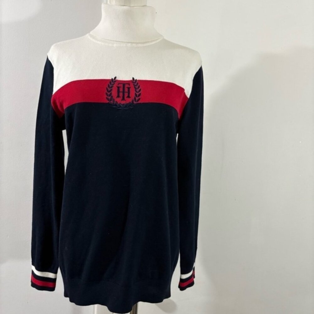 Tommy Hilfiger Women’s M Turtleneck Sweater Long Sleeve Embroidered Logo Buttons